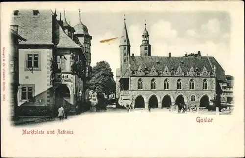 Ak Goslar Niedersachsen, Marktplatz und Rathaus, Hotel Kaiser Worth