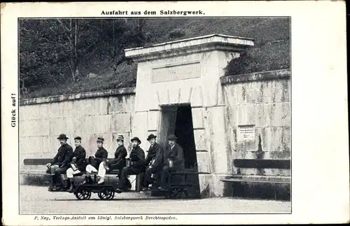 Ak Berchtesgaden Bayern, Ausfahrt aus dem Salzbergwerk