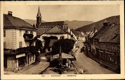 Ak Giromagny Territoire de Belfort, Grand' Rue, Straßenpartie, Kirche