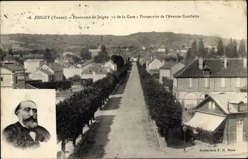 Ak Joigny sur Meuse Yonne, Vu de la Gare, französischer Staatsmann Léon Gambetta