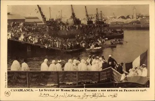 Ak Casablanca Marokko, Le Sultan du maroc Moulay Youssef a son retour de France en 1926