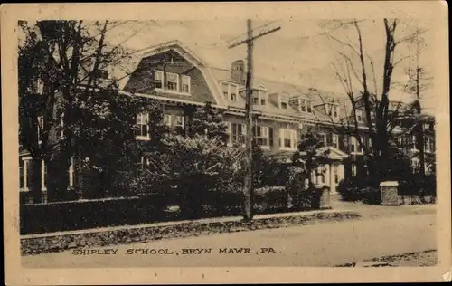 Ak Bryn Mawr Pennsylvania USA, Shipley School, Schulgebäude von der Straße gesehen