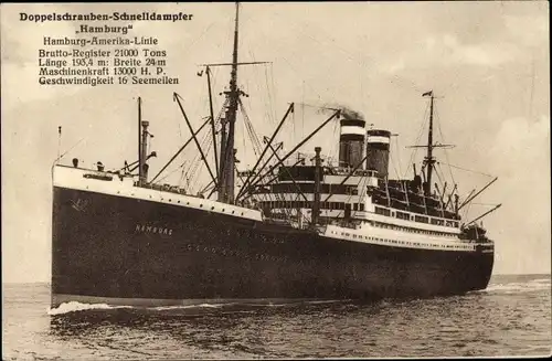 Ak Dampfschiff Hamburg, HAPAG, Doppelschrauben Schnelldampfer
