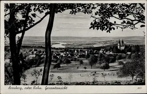 Ak Arenberg Koblenz, Blick auf Ortschaft und Umgebung, Glockenturm, Kuhweide