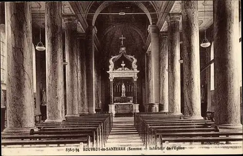 Ak Rouvroy en Santerre Somme, Intérieur de l'Eglise, Innenansicht der Kirche, Altar