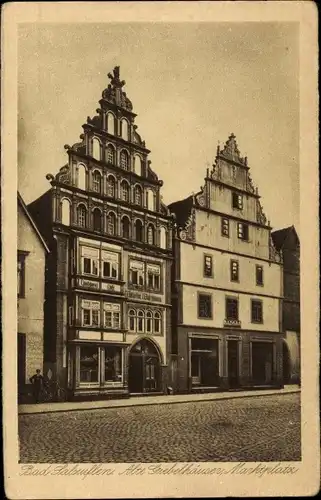 Ak Bad Salzuflen Nordrhein Westfalen, Blick auf alte Giebelhäuser am Marktplatz, Café und Konditorei