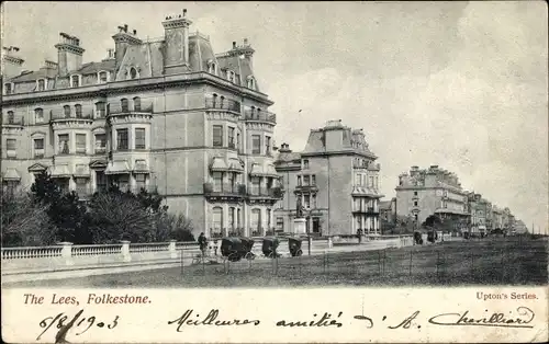 Ak Folkestone Kent England, The Lees, Hotels, Straßenpartie