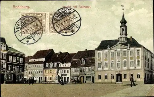 Ak Radeberg in Sachsen, Markt mit Rathaus, Geschäft Otto Schumann, Richard Selbmann, Otto Jansen