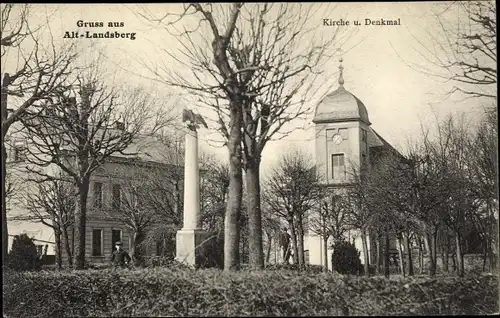 Ak Landsberg am Lech in Oberbayern, Kirche und Denkmal