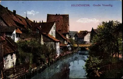Ak Hildesheim in Niedersachsen, Große Venedig, Flusspartie, Wohnhäuser