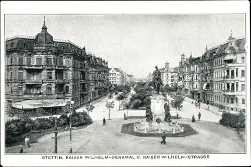 Ak Szczecin Stettin Pommern, Kaiser Wilhelm Straße mit Kaiser Wilhelm Denkmal