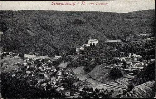 Ak Schwarzburg in Thüringen, Blick auf den Ort mit Umgebung vom Trippstein aus
