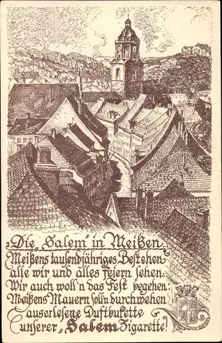 Künstler Ak Meißen in Sachsen, 1000 Jahre Meißen, Ansicht vom Ort, Wappen, Gedicht
