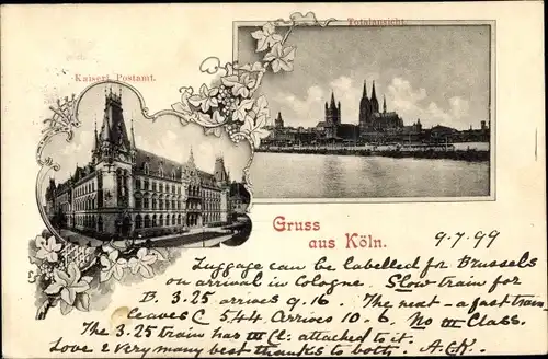 Passepartout Ak Köln am Rhein, Kaiserliches Postamt, Blick auf die Stadt