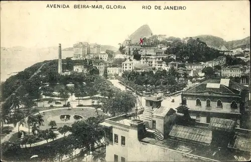 Ak Rio de Janeiro Brasilien, Avenida Beira Mar, Gloria, Teilansicht der Stadt, Park, Zuckerhut