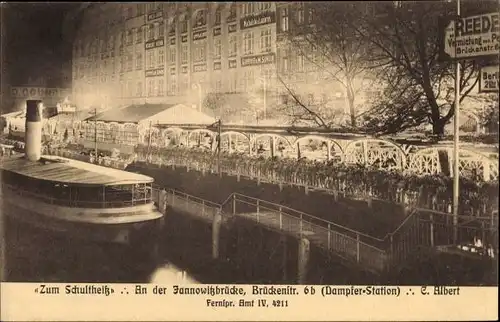 Ak Berlin Mitte, Zum Schultheiß, An der Jannowitzbrücke, Brückenstraße 6b, Dampferstation, C. Albert