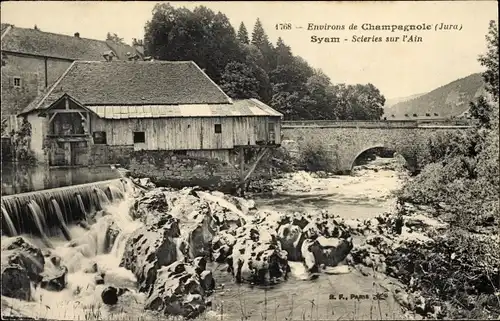 Ak Syam Champagnole environs Jura, Scieries sur l'Ain, Flusspartie, Wehr, Brücke