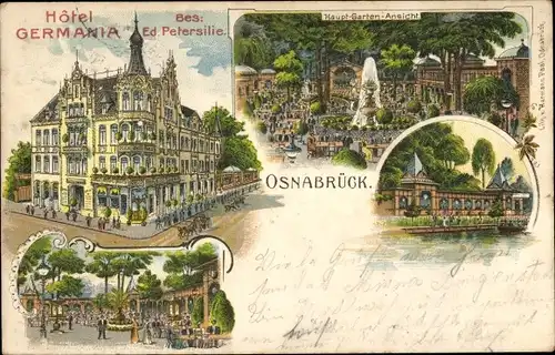 Litho Osnabrück in Niedersachsen, Hotel Germania, Bes. Ed. Petersilie