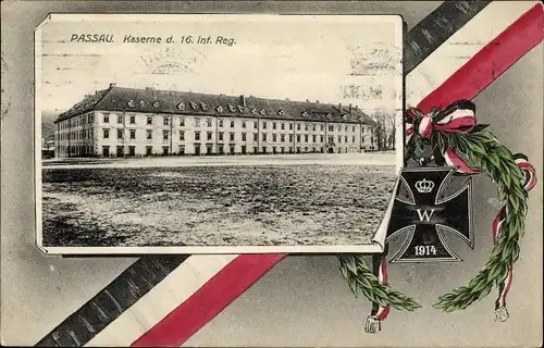 Passepartout Ak Passau in Niederbayern, Kaserne d. 16. Inf. Reg., Eisernes Kreuz