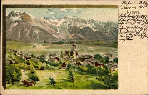 Künstler Litho Natters in Tirol, Ortschaft mit Landschaftsblick