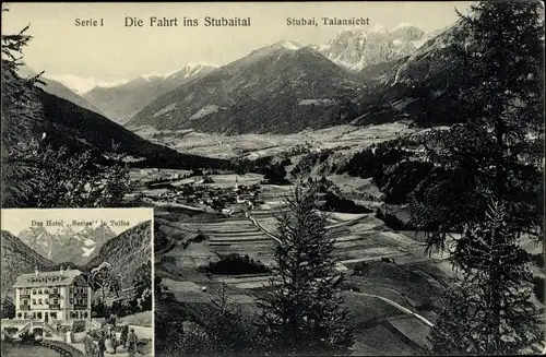 Ak Telfes im Stubai in Tirol, Hotel Serles, Talansicht