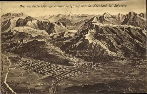 Landkarten Ak Felle, Eugen, Grödig in Salzburg, Russisches Gefangenenlager, St. Leonhard, Glanegg