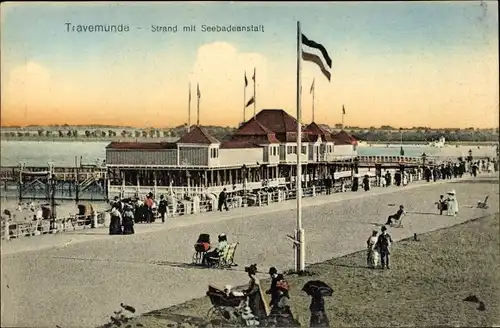 Ak Travemünde Lübeck Schleswig Holstein, Strand mit Seebadeanstalt