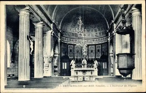 Ak Bretignolles sur Mer Vendée, Intérieur de l'Eglise, Innenansicht der Kirche, Altar