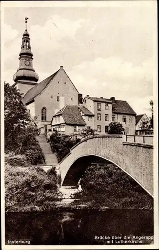 Ak Tschernjachowsk Insterburg Ostpreußen, Brücke über die Angerapp, Lutherkirche