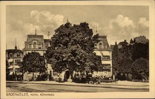 Ak Badenweiler am Schwarzwald, Hotel Römerbad, Eingang, Straßenansicht