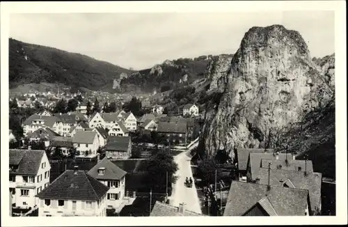 Foto Ak Blaubeuren Baden Württemberg, Klötzle Blei, Metzgerfelsen, Stadtbild