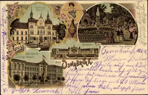 Litho Osnabrück in Niedersachsen, Regierungsgebäude, Drei Kronen, Bahnhof, Justizgebäude