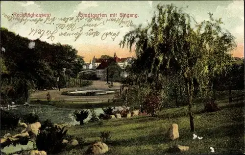 Ak Recklinghausen im Ruhrgebiet, Blick in den Stadtgarten mit Eingang, See