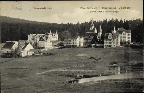 Ak Hahnenklee Bockswiese Goslar, Blick auf den Ort mit Schwenzels Hotel