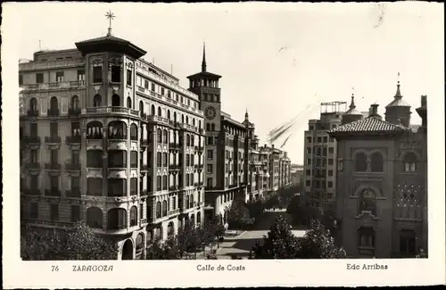 Ak Zaragoza Saragossa Aragonien Spanien, Calle de Costa, Edificio Arribas, Häuserfassade