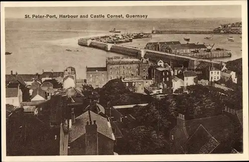 Ak St. Peter Port Guernsey Kanalinseln, Harbour, Hafen, Castle Cornet, Schloss Cornet