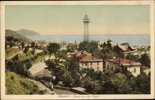 Ak Genua Genova Liguria, Panorama dal Righi, Küstenpanorama