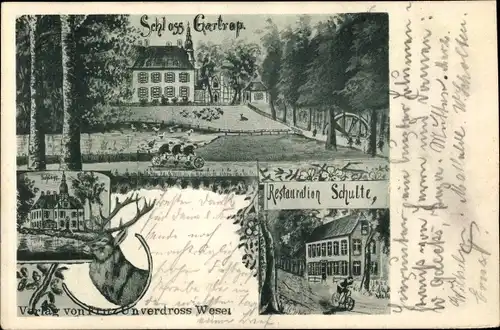 Ak Gartrop Bühl Hünxe am Niederrhein, Schloss Gartrop, Restauration Schulte, Hirsch