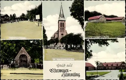 Ak Hümmling Esterwegen in Niedersachsen, St. Johannes Kirche, Durchgangslager, Ehrenmal