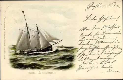 Künstler Ak Giebel, H., Bremen, Lotsenschoner, Segelschiff, Zweimaster