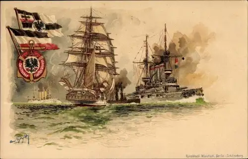 Künstler Litho Bohrdt, Hans, Deutsche Kriegsschiffe, Segelschiff, Deutscher Flottenverein