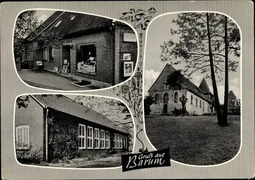 Ak Barum Kr. Uelzen Niedersachsen, Geschäft, Kirche, Gebäude