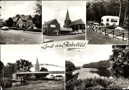 Ak Steinbild Kluse Emsland, Kirche, Campingwagen, Brücke, Bäckerei Heinrich Ganseforth