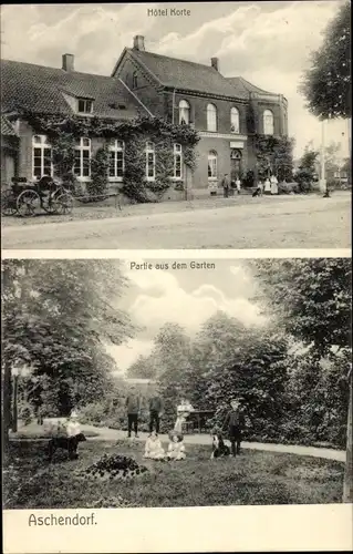 Ak Aschendorf Papenburg im Emsland, Hotel Korte, Partie aus dem Garten