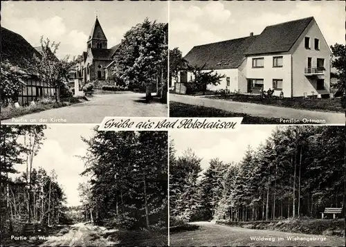 Ak Bad Holzhausen Preußisch Oldendorf, Ansichten, Pension Ortmann, Waldweg, Wiehengebirge, Kirche