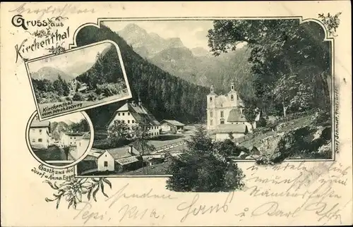 Passepartout Ak Sankt Martin in Salzburg, Kirche, Kirchental vom Wechselweg, Gasthaus Egger