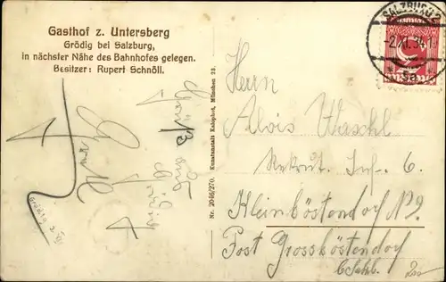 Künstler Ak Grödig in Salzburg, Gasthof zum Untersberg, Bes. Rupert Schnöll