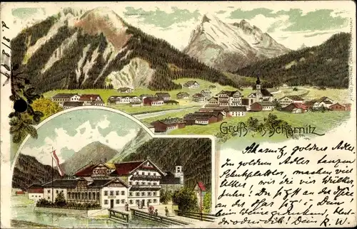 Litho Scharnitz in Tirol, Panorama, Restaurant zum goldenen Adler