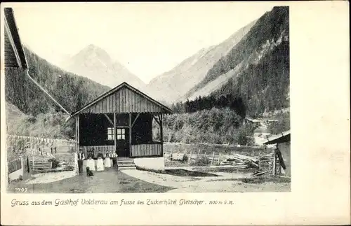 Ak Neustift im Stubaital in Tirol, Gasthof Volderau, Am Fuße des Zuckerhütel Gletscher