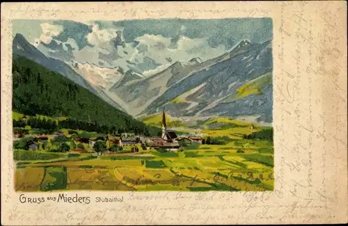 Litho Mieders in Tirol, Totalansicht, Stubaital